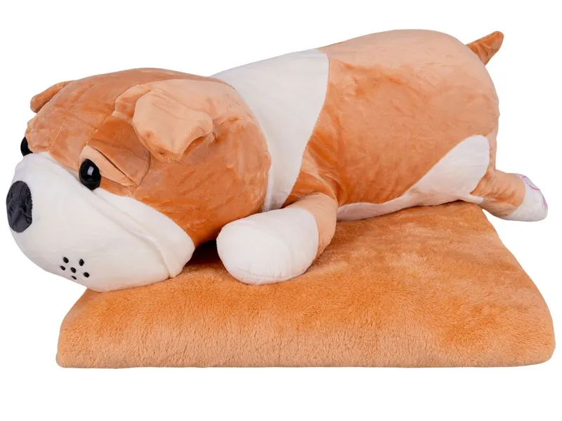 Maskotka Z Kocykiem BULDOG Brąz 50 cm Koc 160x110 cm