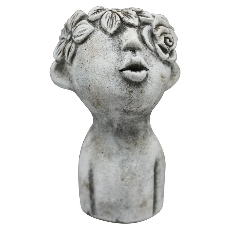 Doniczka Głowa Z Cementu H16 cm - Szara