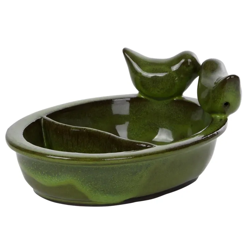 Ceramiczny Karmnik Dla Ptaków Na Wodę I Ziarno - Zielony