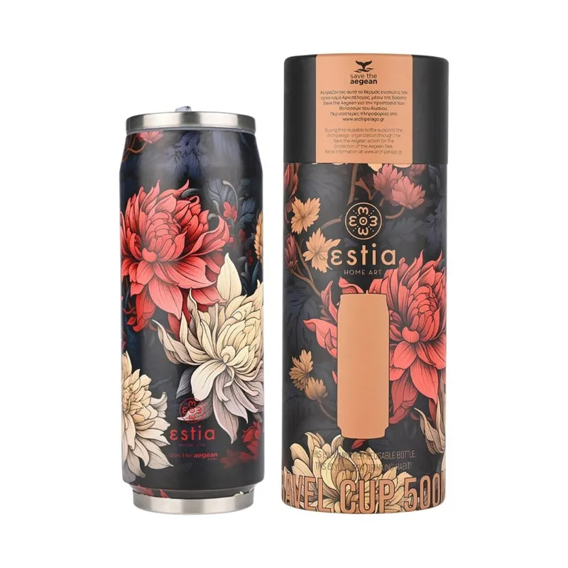 Kwiatowy Kubek Termiczny Ze Słomką 500 ml Midnight Blossom