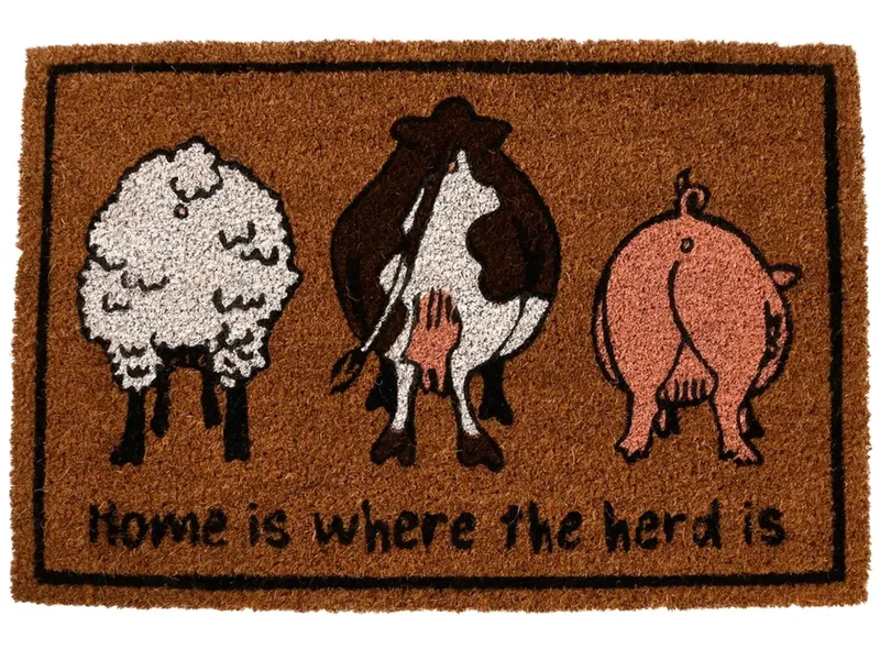 Humorystyczna Wycieraczka Kokosowa Z Napisem „Home Is Where The Herd Is” 60 x 40 cm