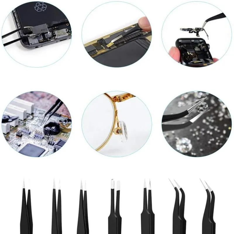 Zestaw Metalowych Pęset Esd 6szt Pinceta Pęsety