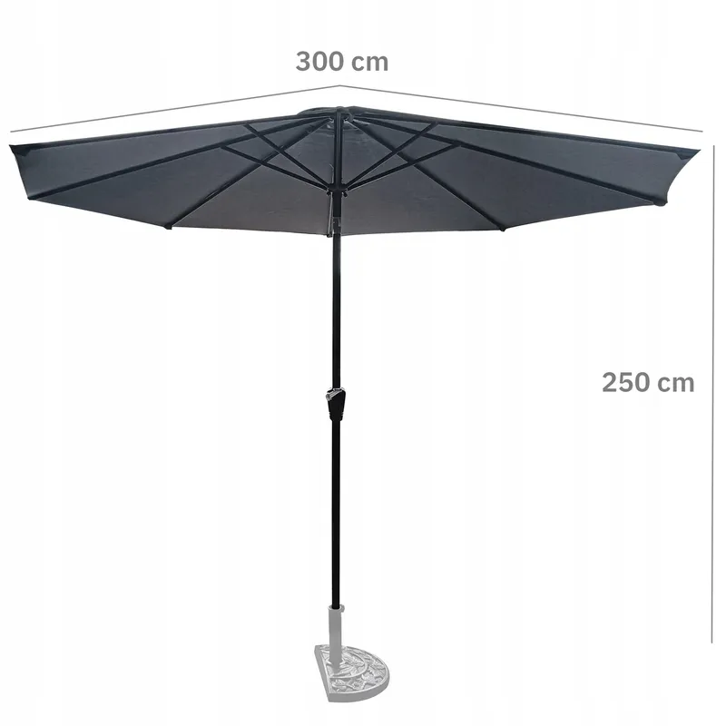 Parasol Ogrodowy Duży Solidny Składany 3 m Z Korbką Regulacja XL - Szary