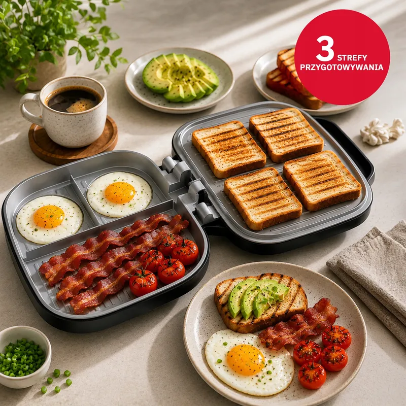 Opiekacz Wielofunkcyjny Grill Toster 1200W Dual Cook 180 Ceramiczny Inox