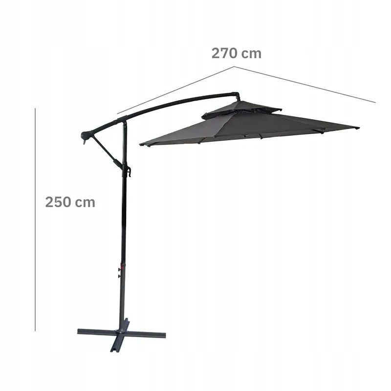 Parasol Ogrodowy Duży Solidny Składany 2,7 m Z Wysięgnikiem Regulacja XXL