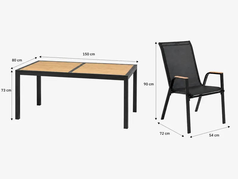 Zestaw Mebli Ogrodowych 7w1 Stół 150 cm 6 Krzeseł Drewno Taras Ogród - Czarny