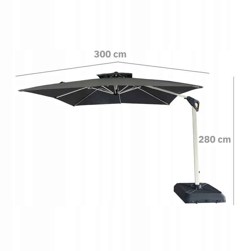 Parasol Ogrodowy Boczny 3 m Z Podstawą Obrotowy 360° Wysięgnik Taras - Szary