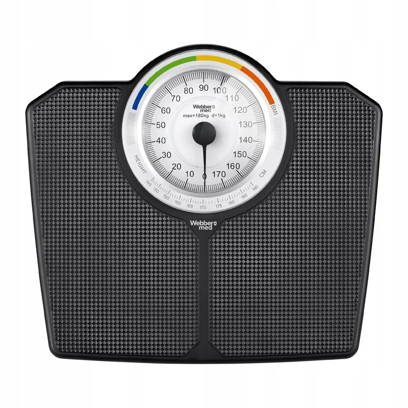 Klasyczna Waga Łazienkowa MECHANICZNA Analogowa Do 180 kg BMI - CZARNA