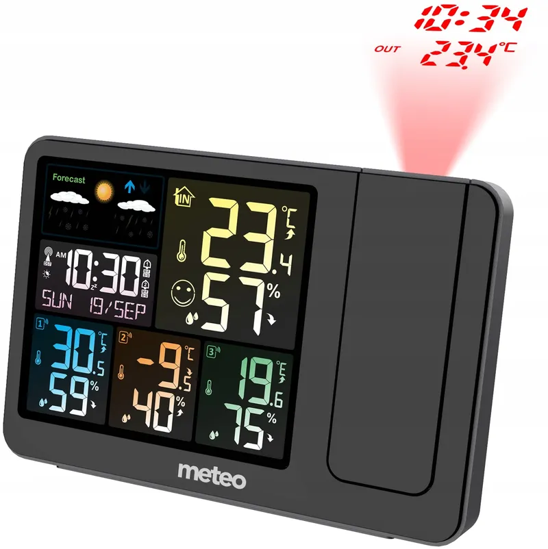 Stacja Pogodowa Z Dcf METEO SP300 Pogodynka Projektor Laserowy 3 Czujniki