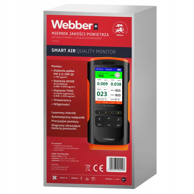 Stacja Jakości Powietrza UP900 7w1 PM2.5 PM10 HCHO TVOC USB
