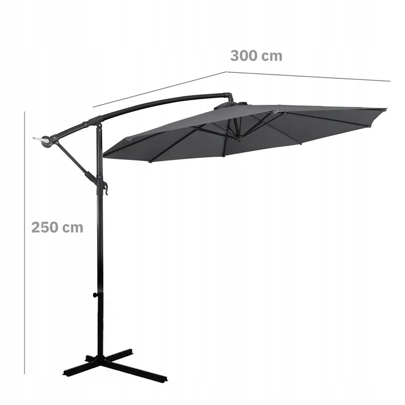 Parasol Ogrodowy Duży Solidny Składany 3 m Z Wysięgnikiem Regulacja Xxxl