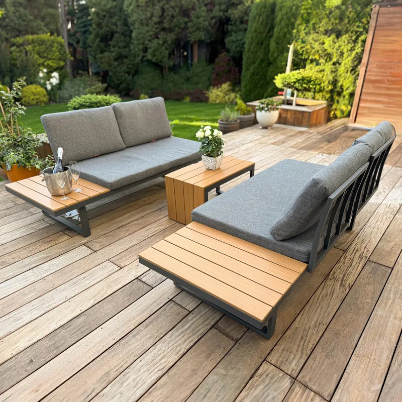 ZESTAW MEBLI OGRODOWYCH Narożnik Sofa Stolik LEKKI Komplet Gród ALUMINIUM