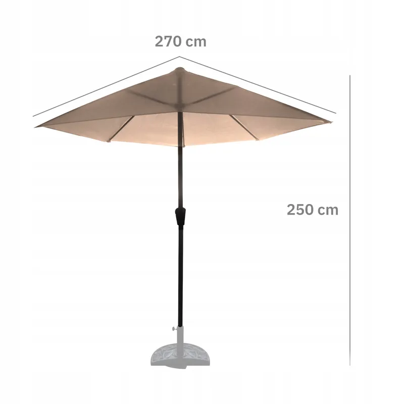 Parasol Ogrodowy Ścienny Duży Solidny Składany 2,7 m Z Korbką - Beżowy