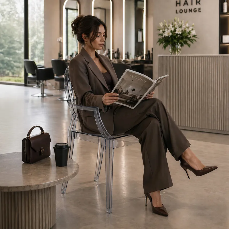 Krzesło LOUIS Dymione Transparentne Z Podłokietnikami Glamour Smoke Salonu