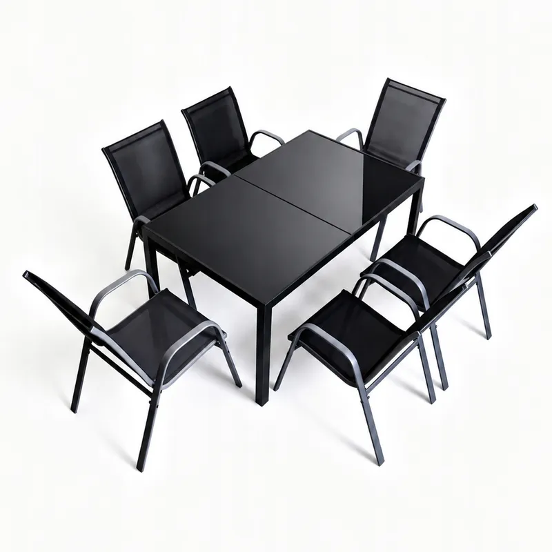 Stół Ogrodowy Tarasowy 150x90 cm Szklany Blat Hartowany Metalowy - Czarny