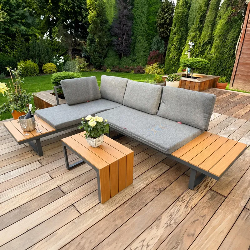 ZESTAW MEBLI OGRODOWYCH Narożnik Sofa Stolik LEKKI Komplet Gród ALUMINIUM