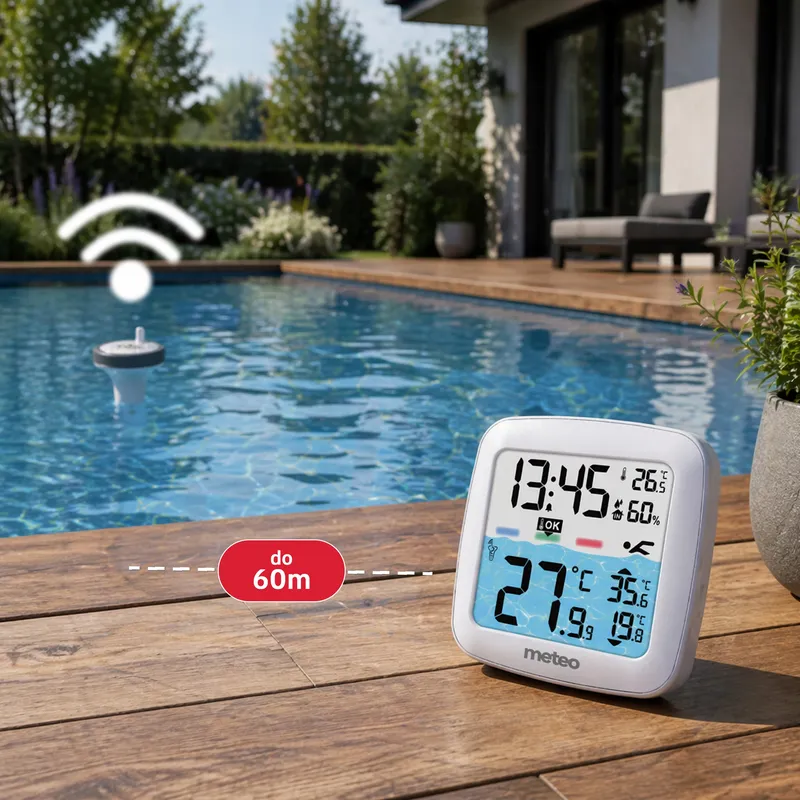 Termometr Basenowy METEO TB2N Bezprzewodowy Czujnik Wody LCD Pogodynka