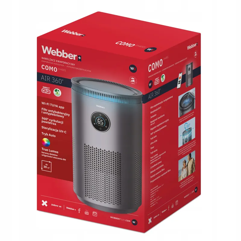 Nawilżacz Ewaporacyjny COMO EH4001 UV-C WIFI ATR 360° 5l LAMPA UVC