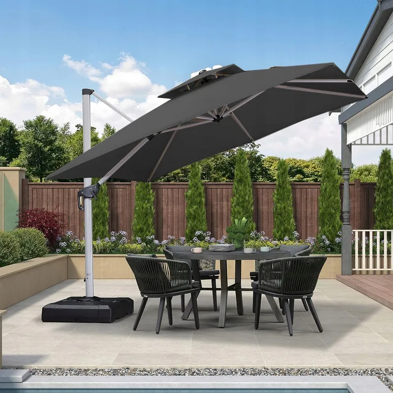 Parasol Ogrodowy Boczny 3 m Z Podstawą Obrotowy 360° Wysięgnik Taras - Szary