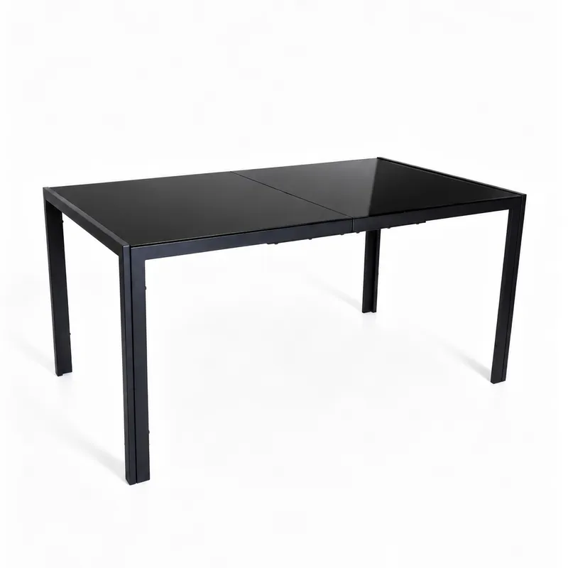 Stół Ogrodowy Tarasowy 150x90 cm Szklany Blat Hartowany Metalowy - Czarny