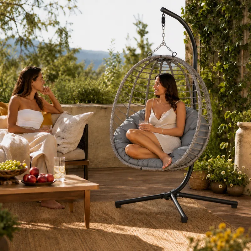 Fotel Wiszący Bujany Ogrodowy Kosz Huśtawka Jajo Kokon Premium + Poduszki