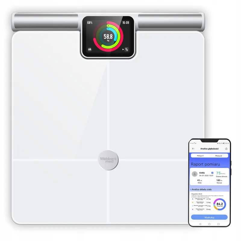 Waga Łazienkowa Analityczna 57 Parametrów Apple Health, Google Fit, WIFI