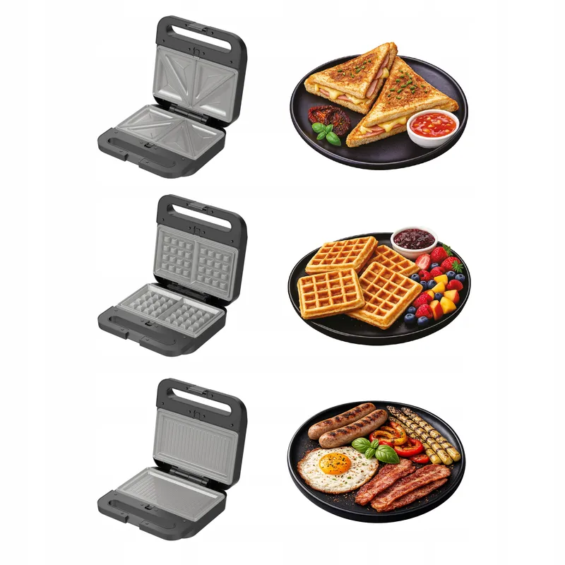 Opiekacz Toster Grill Gofrownica 3w1 1000W Ceramiczne Płyty Wyjmowane Inox
