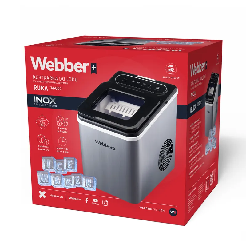 Kostkarka Do Lodu Ruka IM-002 Inox 13kg 165W 2 Rozmiary Kostek 1,5 l