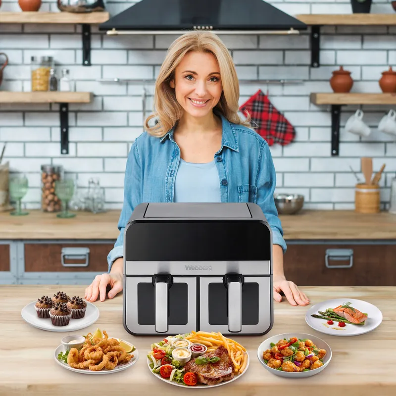 Frytkownica Beztłuszczowa Podwójna Air Fryer Dwukomorowa Ceramiczna