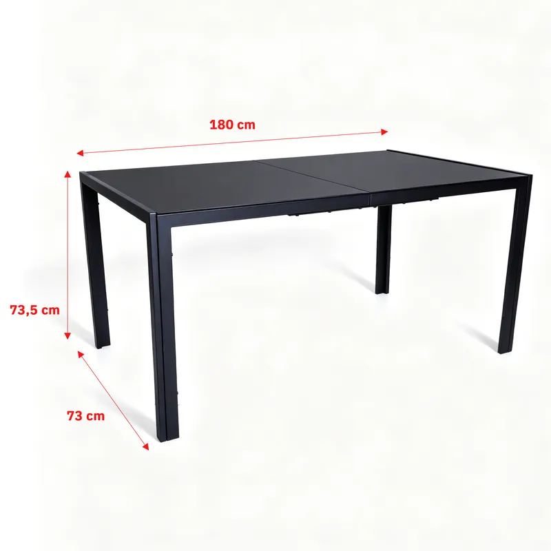 Stół Ogrodowy Tarasowy 150x90 cm Szklany Blat Hartowany Metalowy - Czarny
