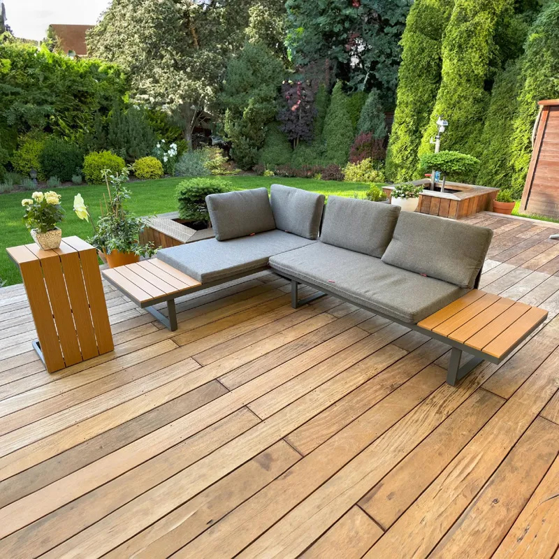 ZESTAW MEBLI OGRODOWYCH Narożnik Sofa Stolik LEKKI Komplet Gród ALUMINIUM