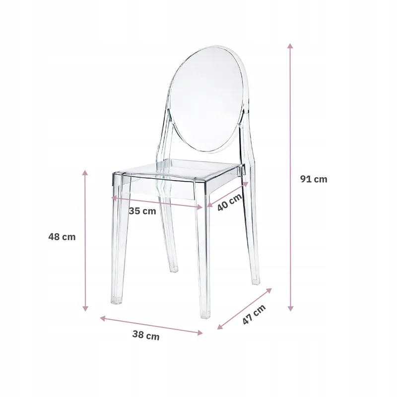 Krzesło Transparentne LOUIS Ghost Chair Bez Podłokietników Glamour Do Wesel