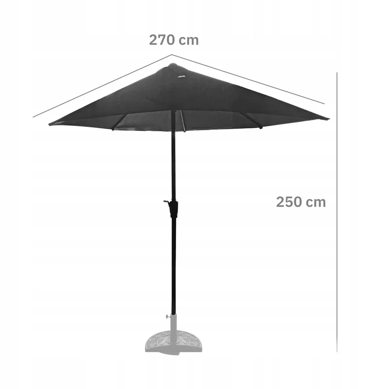 Parasol Ogrodowy Ścienny Duży Solidny Składany 2,7 m Z Korbką - Szary