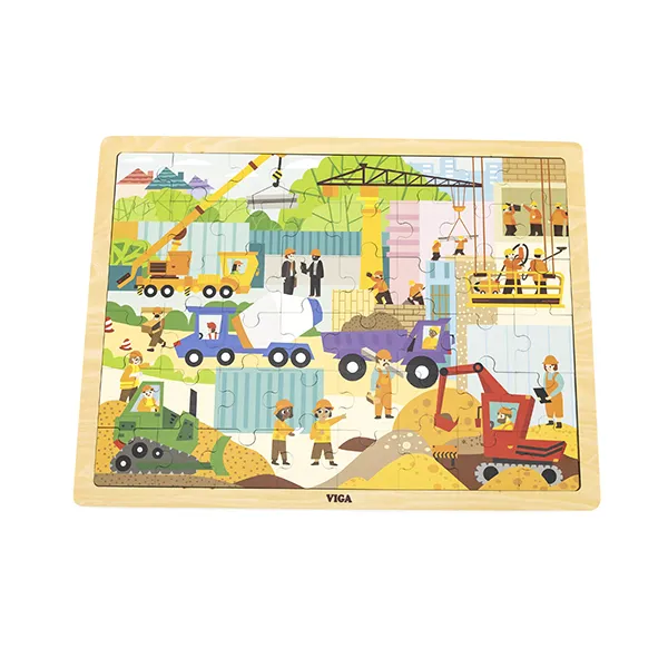 VIGA 44585 Puzzle Na Podkładce 48 Elementów - Poznajemy Maszyny Budowlane