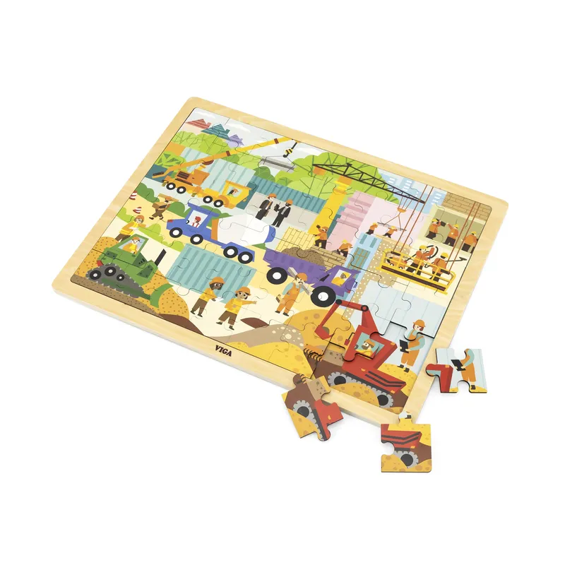 VIGA 44585 Puzzle Na Podkładce 48 Elementów - Poznajemy Maszyny Budowlane