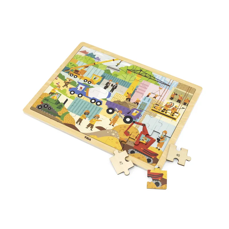 VIGA 44585 Puzzle Na Podkładce 48 Elementów - Poznajemy Maszyny Budowlane