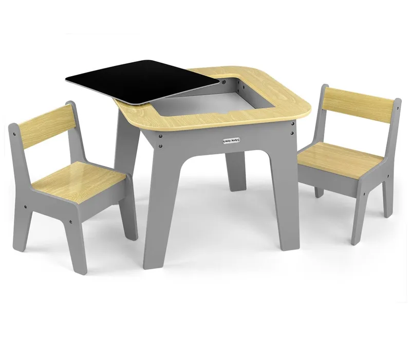 MILLY MALLY Zestaw Mebli Olaf Blocks - Stolik I Dwa Krzesełka Dark Grey