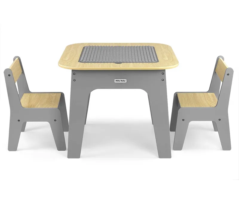 MILLY MALLY Zestaw Mebli Olaf Blocks - Stolik I Dwa Krzesełka Dark Grey