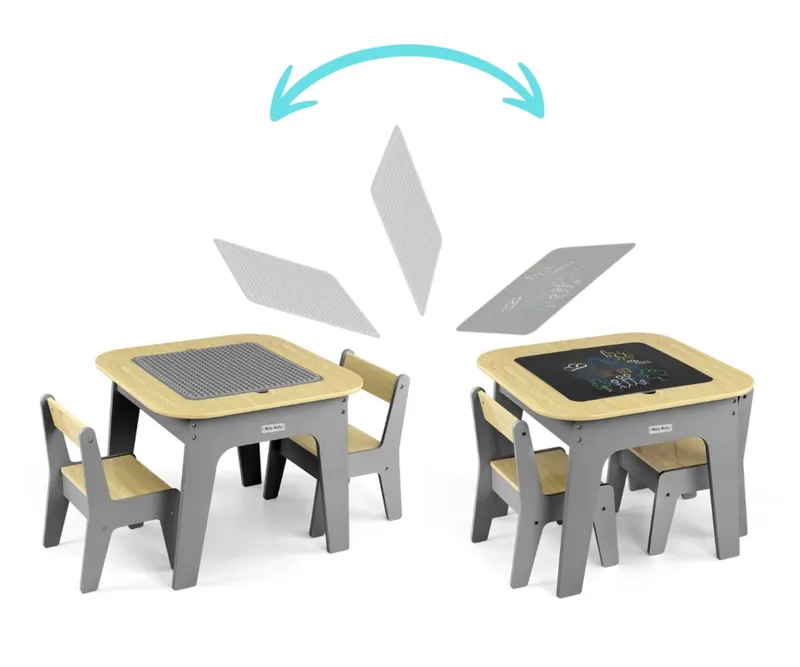 MILLY MALLY Zestaw Mebli Olaf Blocks - Stolik I Dwa Krzesełka Dark Grey