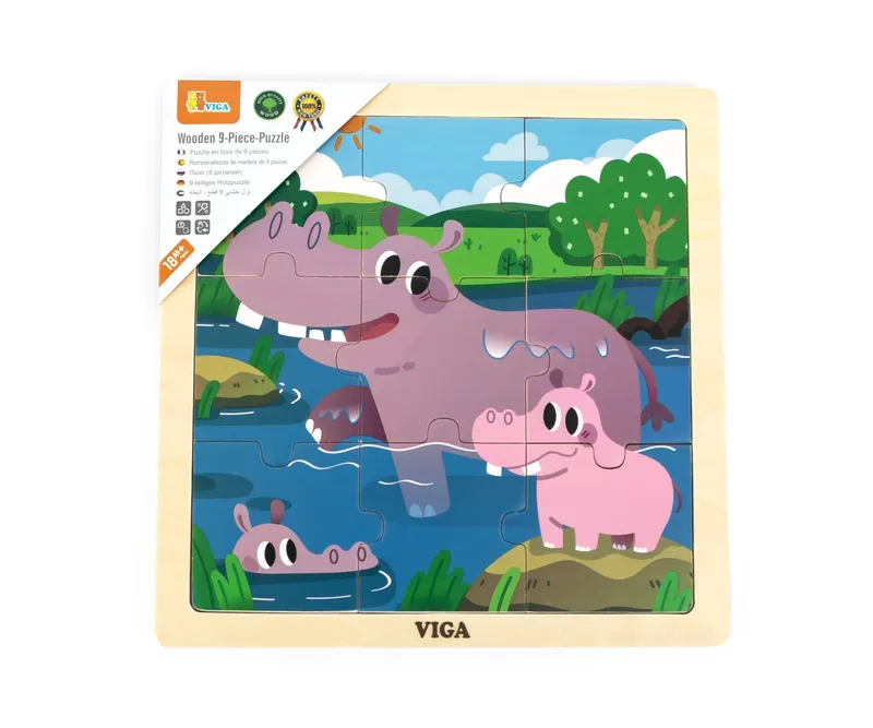 VIGA 44628 Puzzle Na Podkładce 9 Elementów - Hipopotam