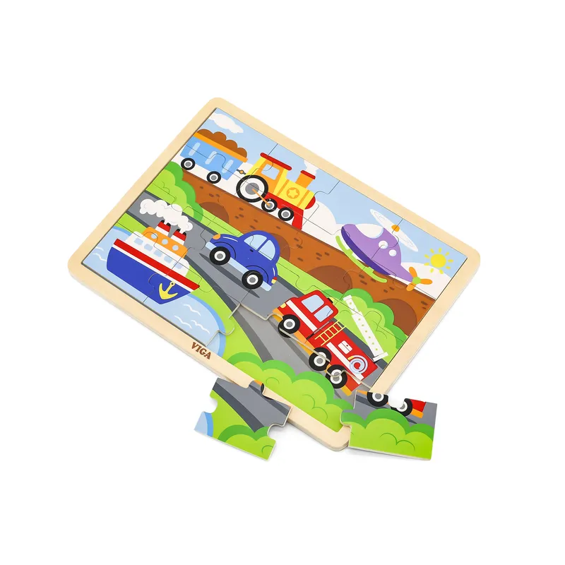 VIGA 51456 Puzzle Na Podkładce 16 Elementów - Transport