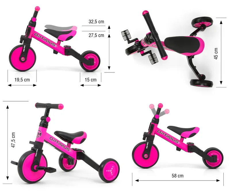 MILLY MALLY Rowerek 3w1 Optimus Pink