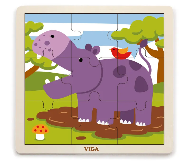 VIGA 51443 Puzzle Na Podkładce 9 Elementów - Hipopotam
