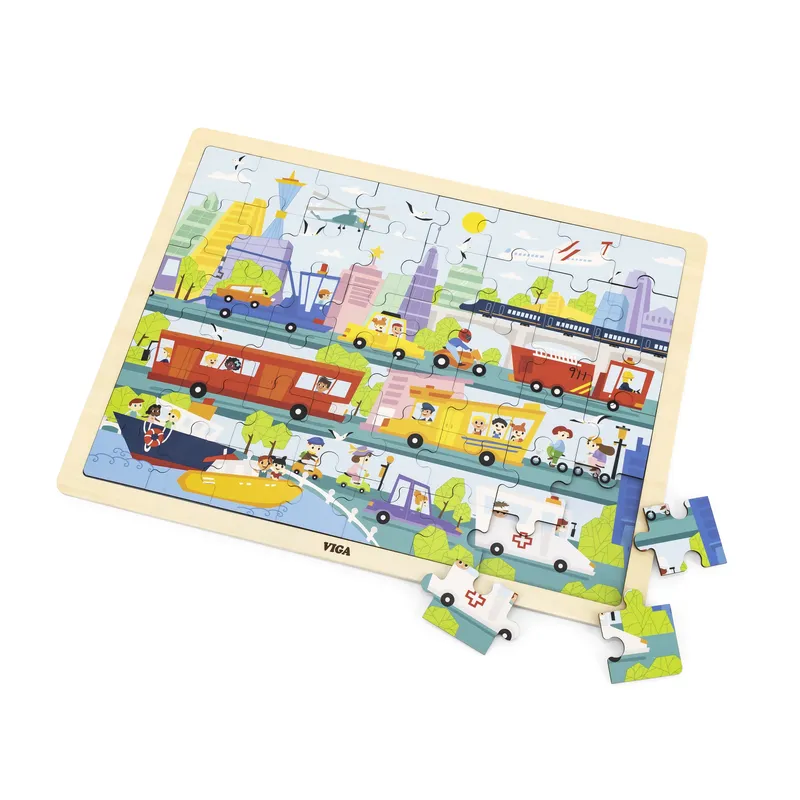 VIGA 44582 Puzzle Na Podkładce 48 Elementów - Poznajemy Transport W Mieście
