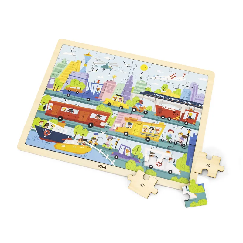 VIGA 44582 Puzzle Na Podkładce 48 Elementów - Poznajemy Transport W Mieście