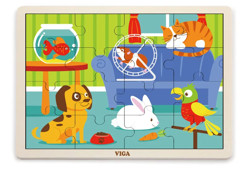 VIGA 51453 Puzzle Na Podkładce 16 Elementów - Zwierzęta Domowe