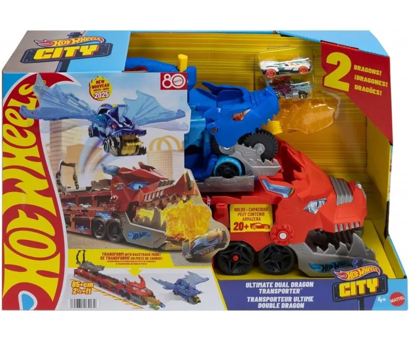 MATTEL JBM72 Hot Wheels Transporter Podwójny Smok