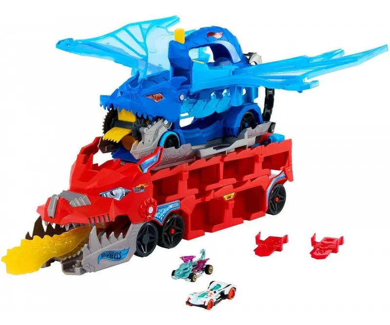 MATTEL JBM72 Hot Wheels Transporter Podwójny Smok
