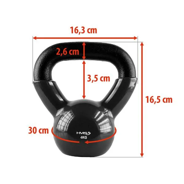 KNV04 Black Kettlebell Żeliwny Pokryty Winylem Hms