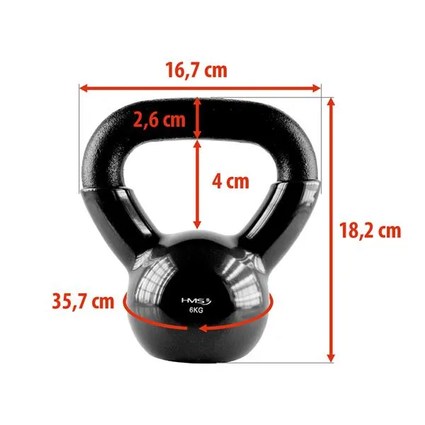KNV06 Black Kettlebell Żeliwny Pokryty Winylem Hms